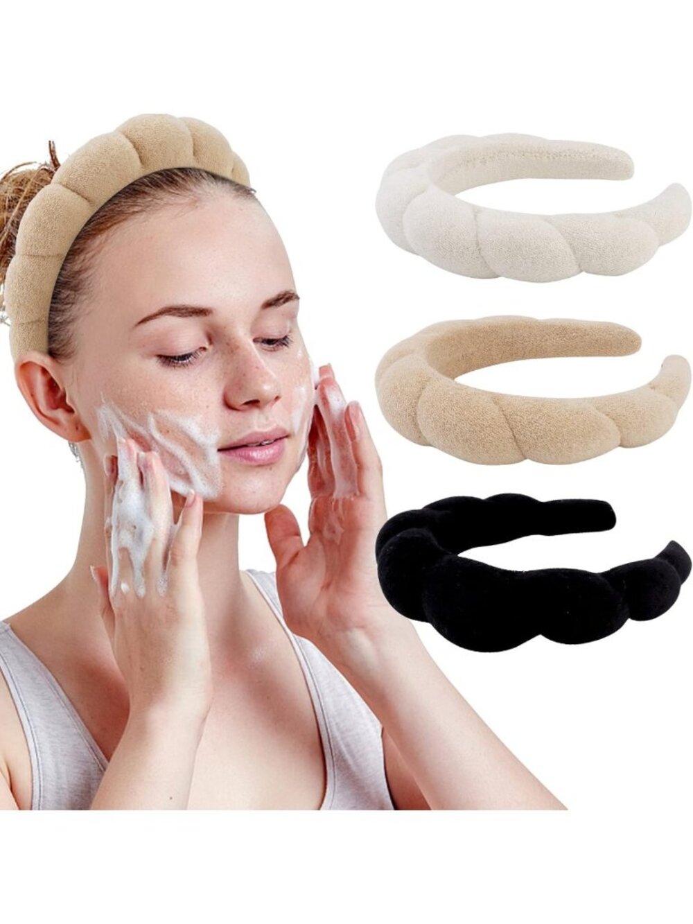 3 Pack Spa Headbands for Face Washing, Makeup, Skincare & Facial Treatments